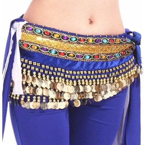 248 Golden Coins Dancewear Women Dance Clothing Rectangle Hip Scarf Colorful Rhinestone 2 Rows Adjustable Fit Belly Dance Belts