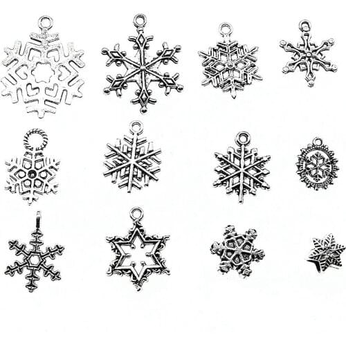Fashion 5pcs Christmas Snowflake Pendant For Jewelry Making Diy Necklace Accessories