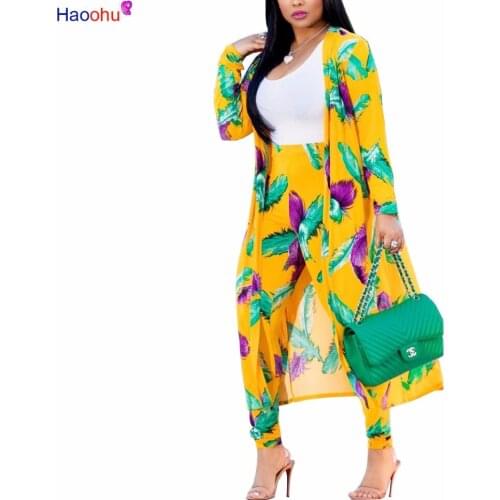 HAOOHU Sexy 2 Piece Set Women Clothes 2018 Long Cardigan Tops+Pants Suits Casual Autumn Winter Outfits Two Piece Matching Sets