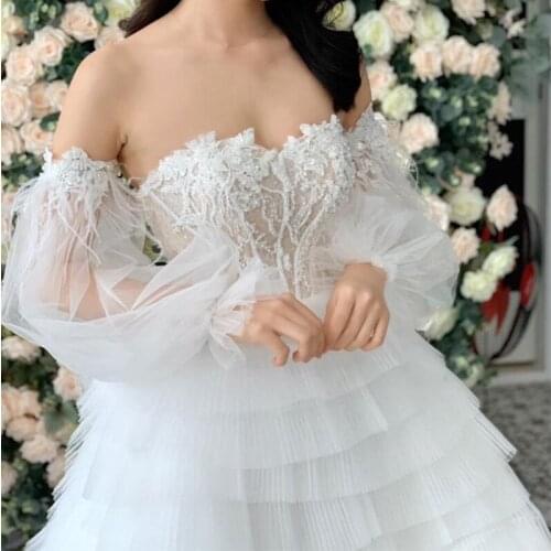 Wedding Dress Sleeves White Soft Tulle Detachable Wedding Sleeves Appliqued Bridal Bicep Sleeves Elbow Loose Style For Bridal