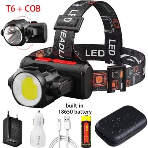 LED Headlamp Super Bright T6 Head Lamp with COB Light Outdoor Fishing Camping Headlamp Hiking Flashlight Bicycle Light Torch