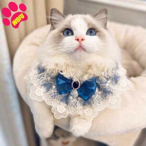 WOFUWOFU Pet Wedding dress, Kitty Necktie Scarf Adorable Pet Bib Woven Adjustable ,Cat Saliva Towel