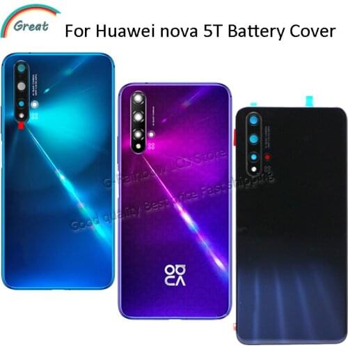 Back Cover for Huawei Nova 5T Glass Back housing Replacement Repair Parts For Huawei Nova 5T Rear Door with Camera Lens