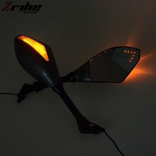 For KWOKKER Motorcycle Rearview Mirrors with LED Turn Signal Light For suzuki/honda/yamaha/kawasaki Ducati Rear View Mirrors