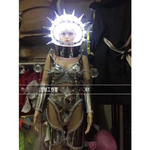Women stage dance silver future technology show Bar party show nightclub gogo atmosphere sexy led space exaggerated suit costume