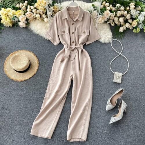 Womens Spring Summer Runway Fashion Pocket Jumpsuit Female Summer High Waist Pants Overalls TB1986