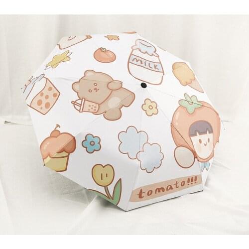 Wind And Rain Proof Full-automatic Umbrella Sunny And Rainy Tomato Girlt Umbrella Sunscreen Women Three Fold Cartoon Umbrella