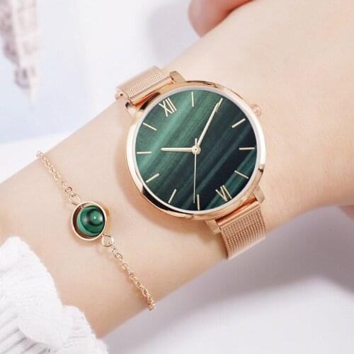 2 PCS Set Gaiety Luxury Watch Women Rose Gold Water Drill Bracelet Watch Jewelry Ladies Female Hour Casual Quartz Wristwatches