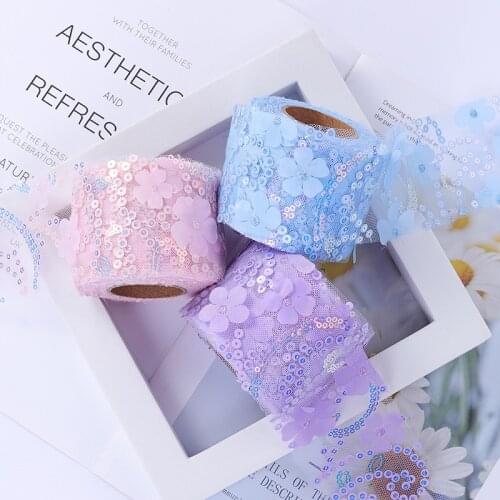10Yards 8CM 3D Flower Glitter Tulle Roll Crystal Sequin Organza DIY Craft Wedding Home Birthday Decoration Bow Materia HM0000001