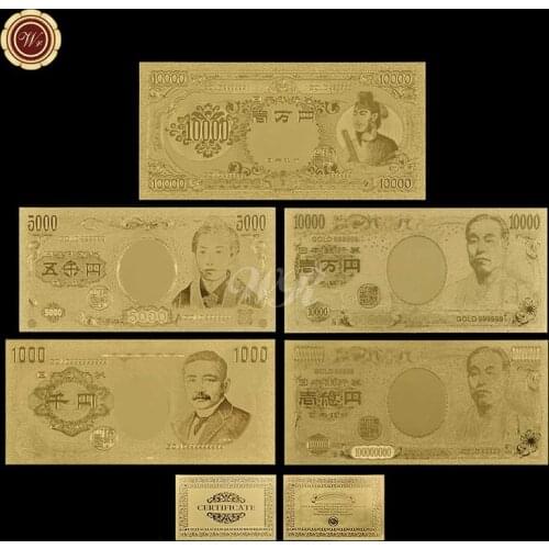 4+1Pcs/lot 2004 Year Japan Gold Banknote Set+1958 Year Japan 10000 Yen Shoto Kutaishi OLD Gold Banknote Gold 999999