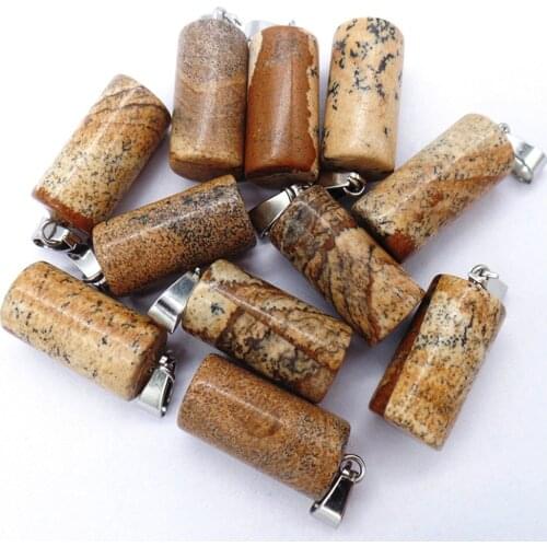 50Pcs 25x10mm Wholesale Natural Brown Picture Jasper Cylindrical Pendant Bead DIY Earrings Jewelry Accessories S580