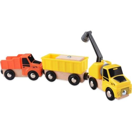 Free shipping Construction vehicle combination electric train set wooden building block rail car toy childrens toy car gift