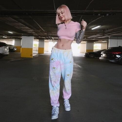 Pants Womens Trouser Suits Clothes Sweatpants Urban Emo Wide Leg Printed Aesthetic Jogging Sports IndieChrysanthemum print 1531