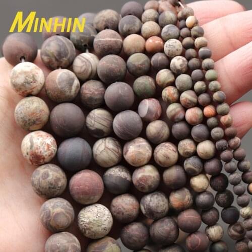 MINHIN Natural Round Stone Beads Flower Agates Matte Beads For Jewelry Making 4/6/8/10/12mm DIY Bracelet Necklace Accessories