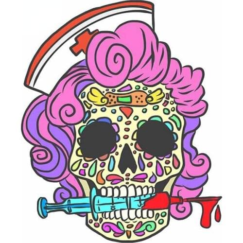 Colored Personalized Nurse Sugar Skull Halloween Car Stickers Vinyl Waterproof Window Trunk Decal Scratch-proof Decor Kk13*10cm