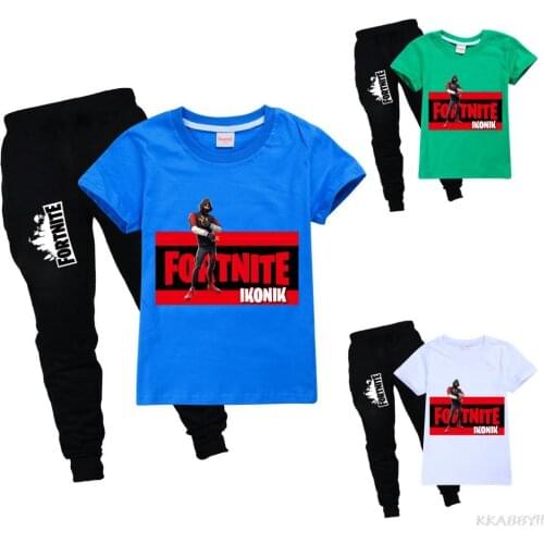 Fortnite Kids Clothes Game Fashion Trend Summer T Shirt Pure Cotton Boys Short-sleeved T-shirt + Trousers