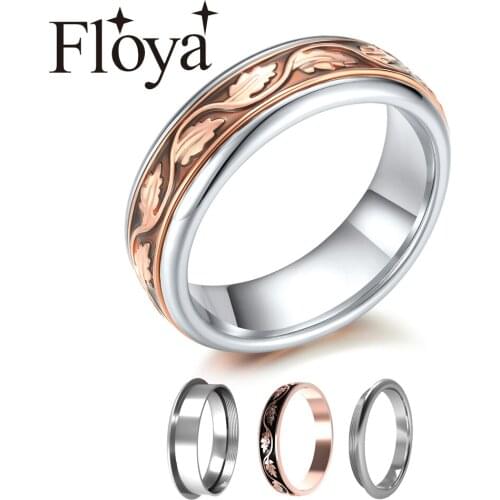 Floya Filled Cuff Rings Stackable Women Band Rings 6mm Wide Brown Enamel Accessories Jewelry Multi Vintage Stainless Steel Ring
