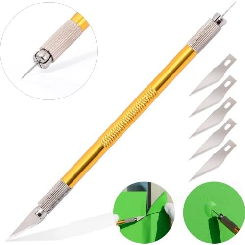 FOSHIO 2in1 Utility Knife Car Sticker Decals Cutting Tools Vinyl Wrap Air Bubble Remove Pen+5pcs Blades DIY Styling Hand Tool