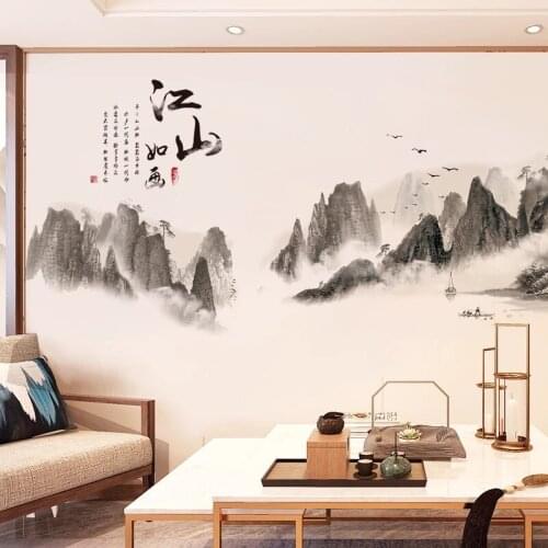 Chinese Landscape Wall Stickers Home Office Decor Art Living Room Backdrop Wallstickers Large Mural Bedroom Decals for Furniture