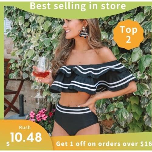 High Waist Bikini Set 2021 Sexy Off Shoulder Swimwear Women Swimsuit Ruffle Bathing Suit Beachwear Biquini female