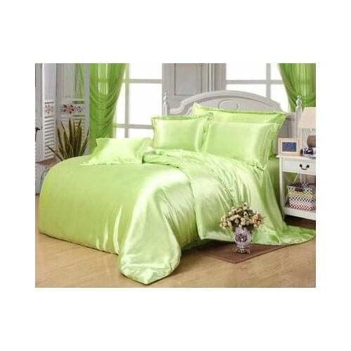 Yellow green Silk bedding set satin super king size queen full fitted bed sheets quilt duvet cover double bedspread Custom 5pcs