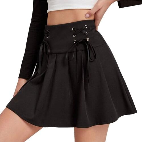 Mini Skirt For Women Women Fashion Retro Punk Solid Skirt Strap Zipper Short Skirt Pleated Skirt юбка с высокой талией