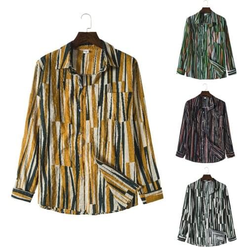 2021 Mens Cotton And Linen Shirt Printed Stand Collar Long-sleeved Shirt Fashion Casual High Quality Shirts Camisas De Hombre