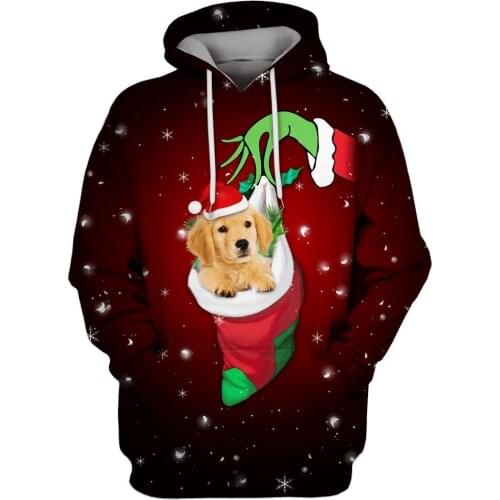 Golden Retriever merry christmas 3D Printed Men Hoodies Unisex Casual Pullovers Zip Hoodie Streetwear sudadera hombre DW610
