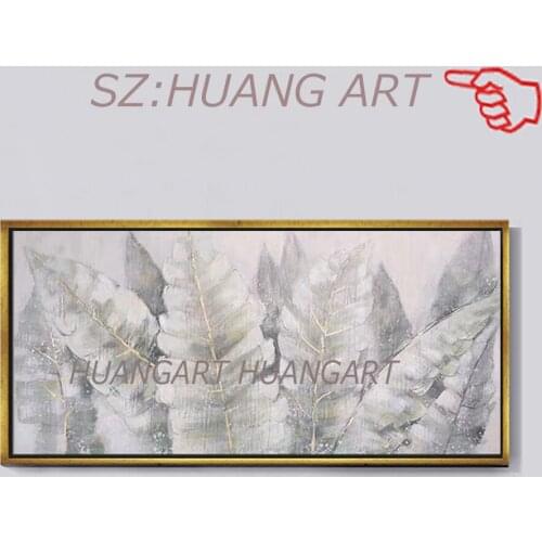 Art Quiet White Big Leaf Feather Oil Painting Canvas For Room Decor Modern 100% Handmade Abstract Picture Painting