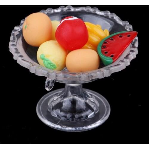 9Pcs Kitchen Food Set Plastic Fruit And Plate Model Dollhouse Miniature 1/12