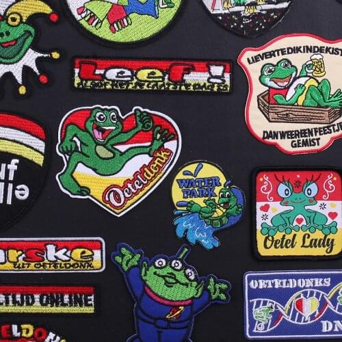 Oeteldonk Emblem Beer Frog Carnival for Netherland Iron on Letter Patches for Clothing Stripes Embroidered Patches for Dress DIY