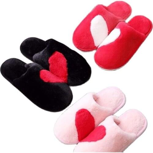 Heart Plush Slippers Women Men Home Shoes Cute Couple Warm Comfortable Red Indoor House Slipper Lovely Lover Gifts