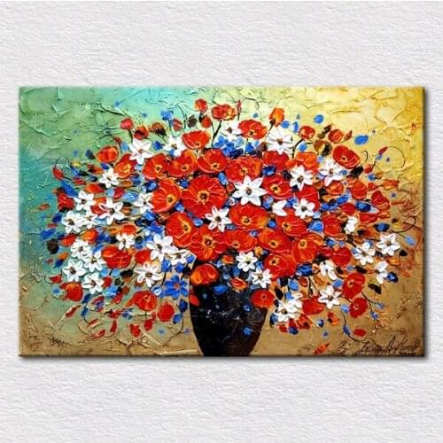 Canavs prints picture oil painting art craft palette knife painting red white flowers printed