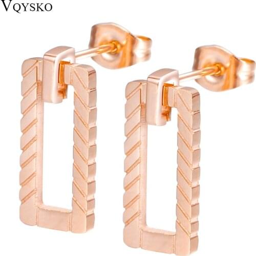 Rose Gold color rectangle earrings Wholesale Stainless Steel Chute Stud Earrings gifts for women Party Accessories Jewelry