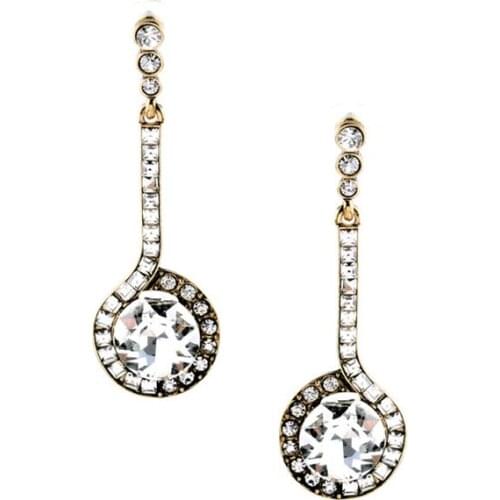 Bulk Price Luxurious Clear Earrings Long Well Suited Glass Made Gold Color For Women Elegant Stud Jewelry