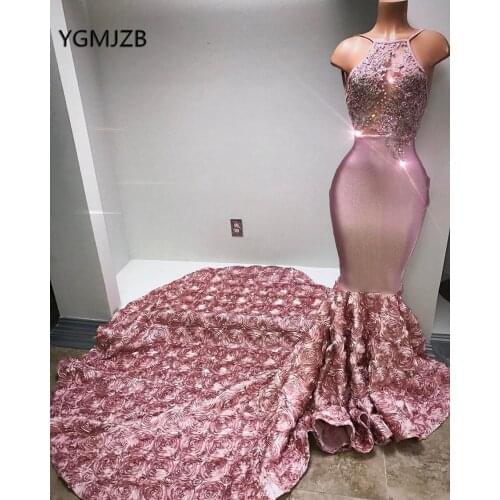 Sexy Long Evening Dresses for Wedding 2018 Spaghetti Strap Beaded with Long Train African Women Formal Party Gown Prom Dresses