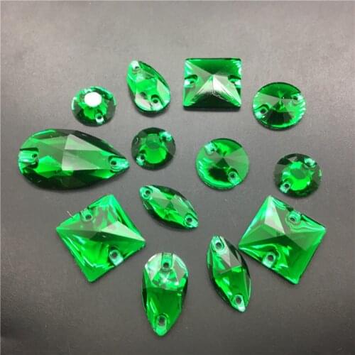 TopStone Emerald Mix Sizes Shapes Resin Sew On Rhinestone Flat back Grass Green Acrylic Gems Strass Crystal and Stones For Dress