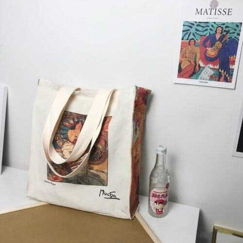 New Fashion Shopping Bag One Shoulder Messenger Bag Student Handbag Museum Design Monet Oil Painting Canvas Bag Cartoon Bag