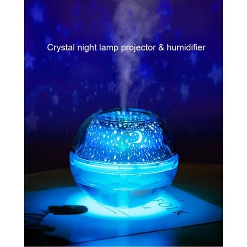 USB Crystal night lamp projector 500ml air humidifier Desktop Aroma diffuser ultrasonic mist maker LED night light for home