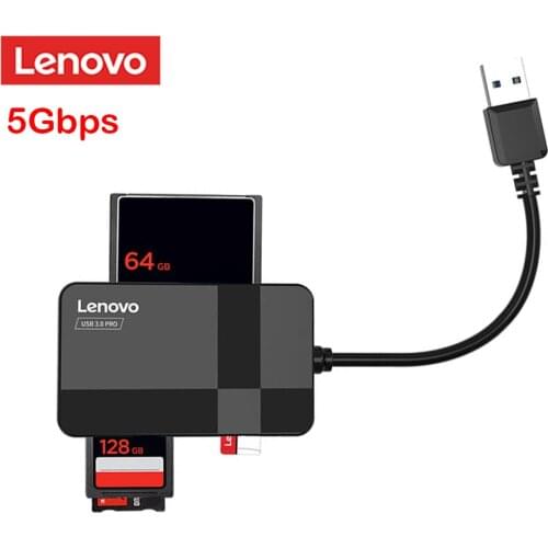 Lenovo D303 5Gbps USB Card Reader,4 in 1 Multifunction TF CF MS Secure Digital Memory Card Reader,USB 3.0 Card Reader Support 2T