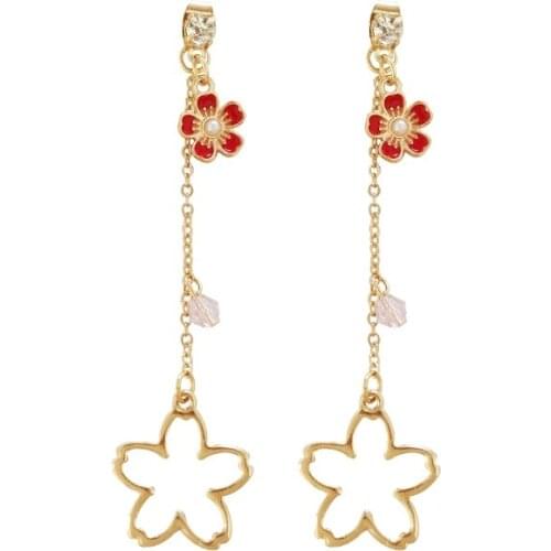 Sweet cherry blossom eardrop Teenage fashion youth beautiful flower long retro female stud earrings