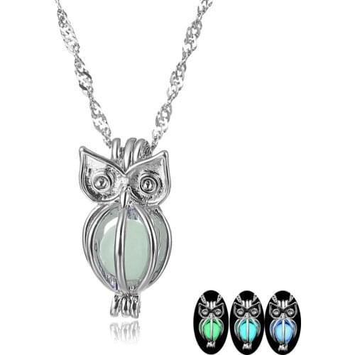 2018 Glow In The Dark Pendant Necklaces Silver Plated Chain Necklaces Charm Glowing Owl Necklace Women Collares Luminous Jewelry