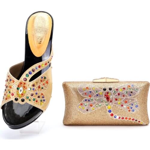 2021 Italian design Africa and Nigeria high-heeled party crystal rhinestone wedding lady shoes and hand-held straddle dinner bag