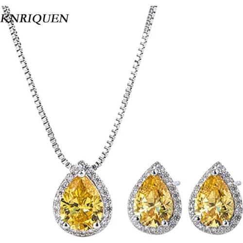 2021 Trend 925 Strerling Silver 6*9mm Topaz High Carbon Diamond Stud Earrings Pendant Necklace Wedding Jewelry Sets for Women