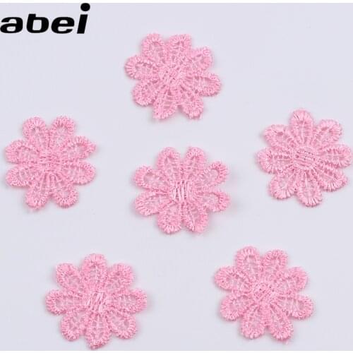 30pcs/lot Embroidered Pink Flower Patch Lace Appliques for Girls Clothing Wedding Dress DIY Handmade patchwork craft