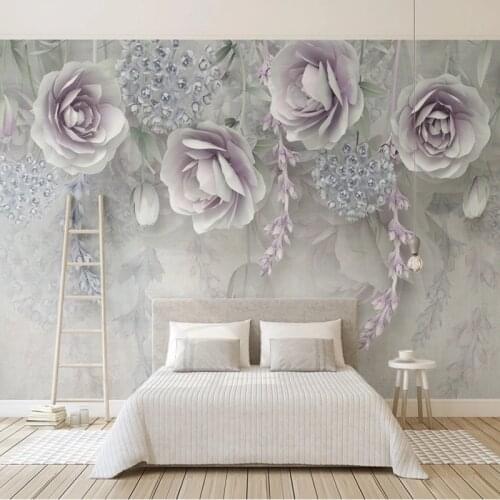 Custom 3D lavender flower three-dimensional relief flower flower TV background wall living room bedroom mural wallpaper