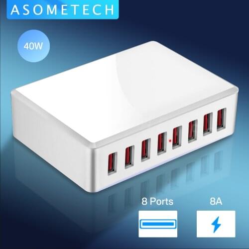 8 Ports USB Charger 40W Portable USB Desktop Smart Charging Station for Tablet Phone Multi USB Device Travel Power Adapter