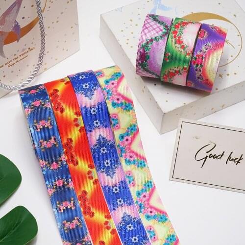 DIY Cartoon Flower Printed Grosgrain Ribbon For Craft Supplies Sewing Accessories 5 Yards. 53976