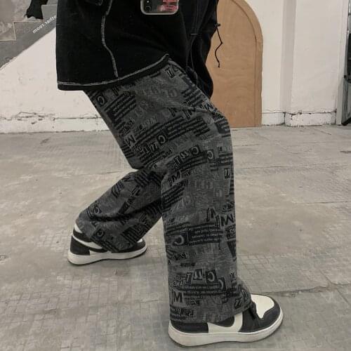 Korean Chic Mens Womens Pants Graphic Print Pants Casual Trousers Couple Loose Straight Pants Harajuku Fashion Male Pants