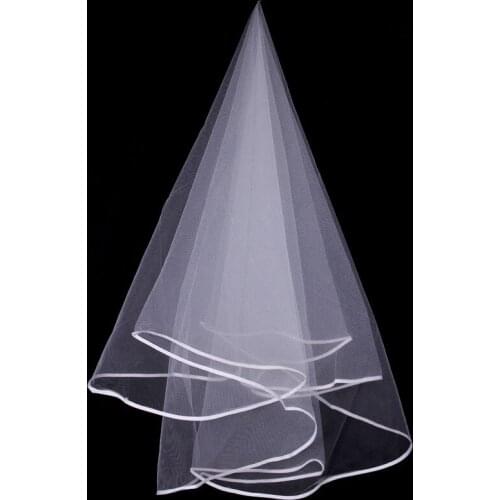 Cheap In Stock Elbow Length 1 Layers Bridal Veil With Satin Edage Tulle Wedding Veils Ivory White for Wedding Events